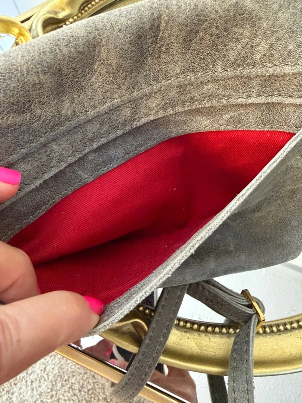 Hammitt Gray Suede Crossbody with Red Zip and Gold Hardware - Picture 9 of 11